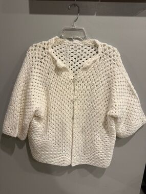 Cream Crochet Knit Women's Sweater Cardigan